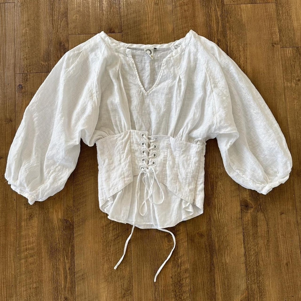 White Lace-Up Blouse